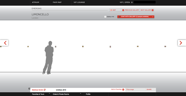 The outline of a human shadow provided scale when viewing works online. Above, Limoncello Gallery, from London, featured a display of Polaroids that you could individually zoom in on.